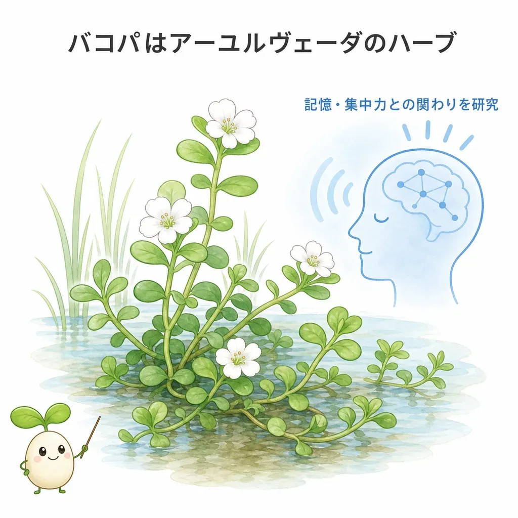バコパが体の中でどんなはたらきに関わるかをやさしく示した図
