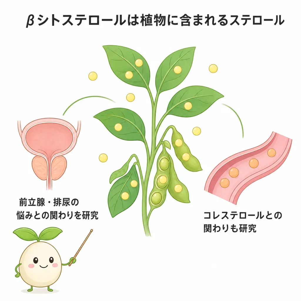 β-シトステロールが体の中でどんなはたらきに関わるかをやさしく示した図