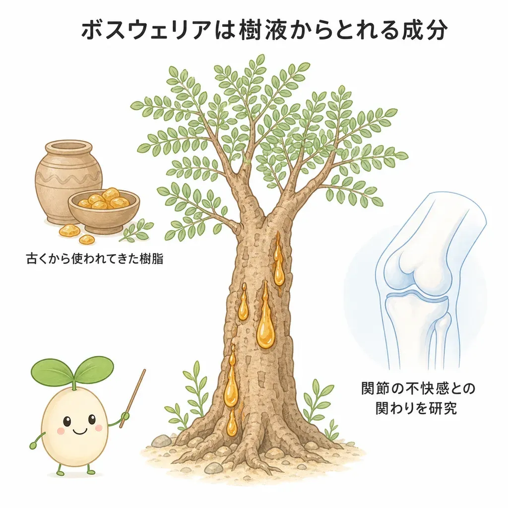 ボスウェリアが体の中でどんなはたらきに関わるかをやさしく示した図