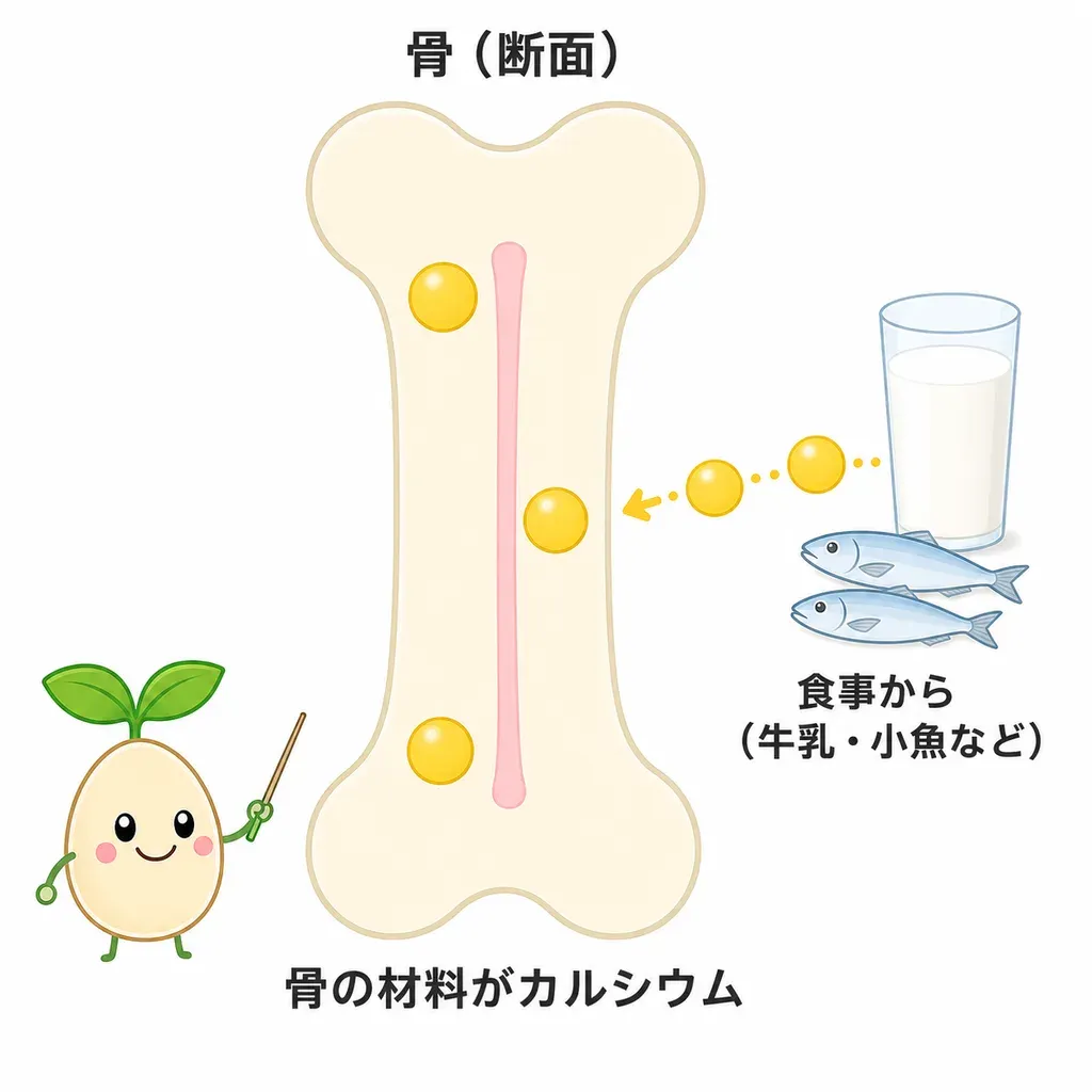 骨を「カルシウムの貯金箱」にたとえた、カルシウムと骨の健康の関係のイメージ