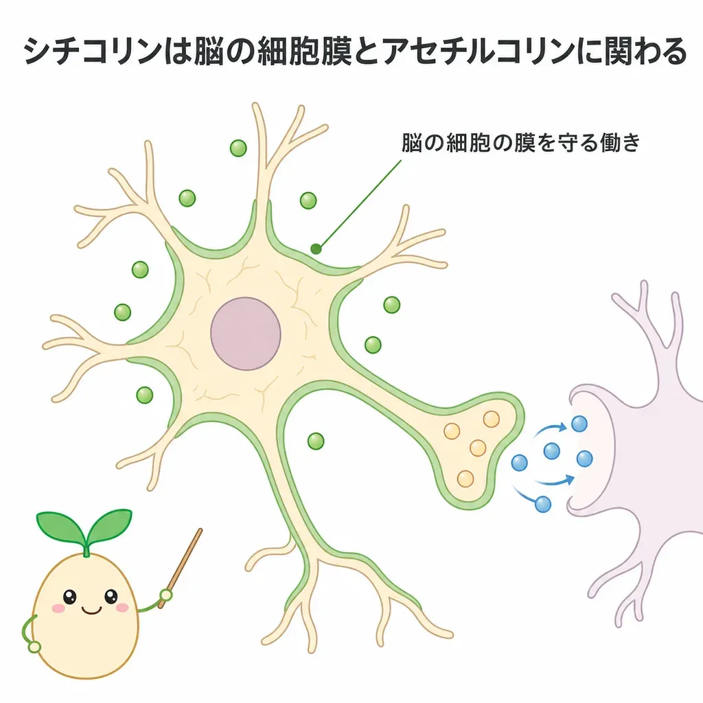 シチコリンが体の中でどんなはたらきに関わるかをやさしく示した図