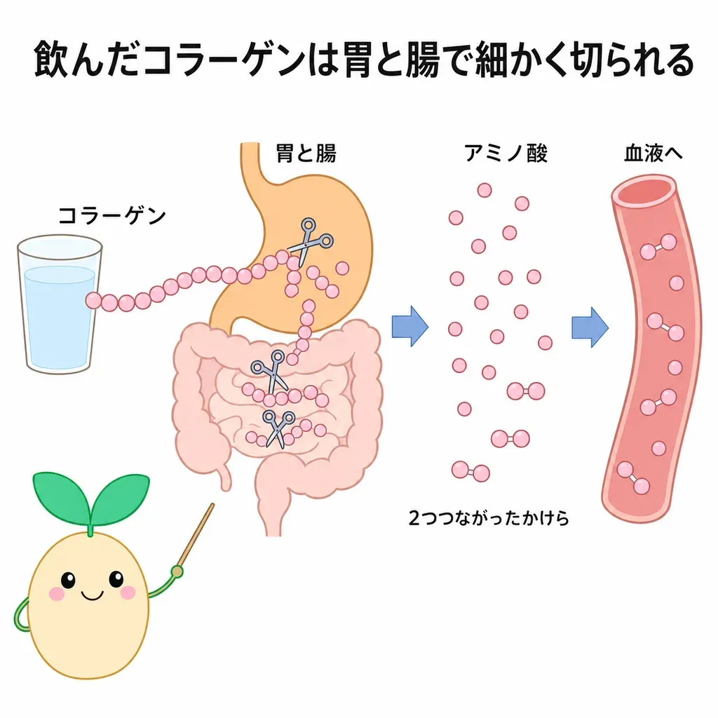 消化で細かく切られる途中、2つつながったかけらが残ります。