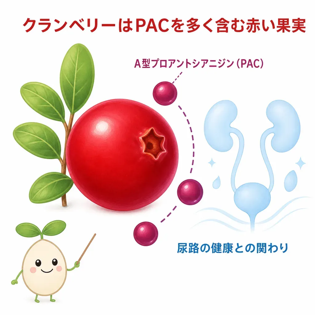 クランベリーが体の中でどんなはたらきに関わるかをやさしく示した図
