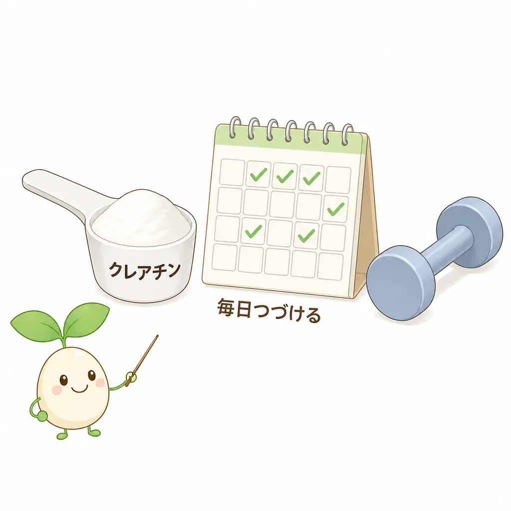 クレアチンは少量を毎日続けるのが基本。運動とセットで考える。