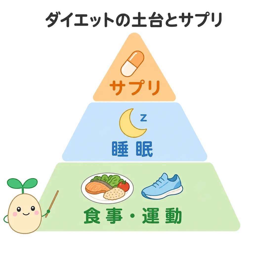 サプリは、食事と運動という土台のうえの一手です。