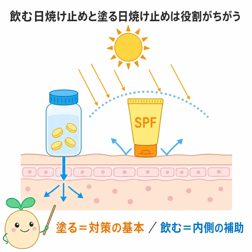 「飲む」と「塗る」は役割が違います。