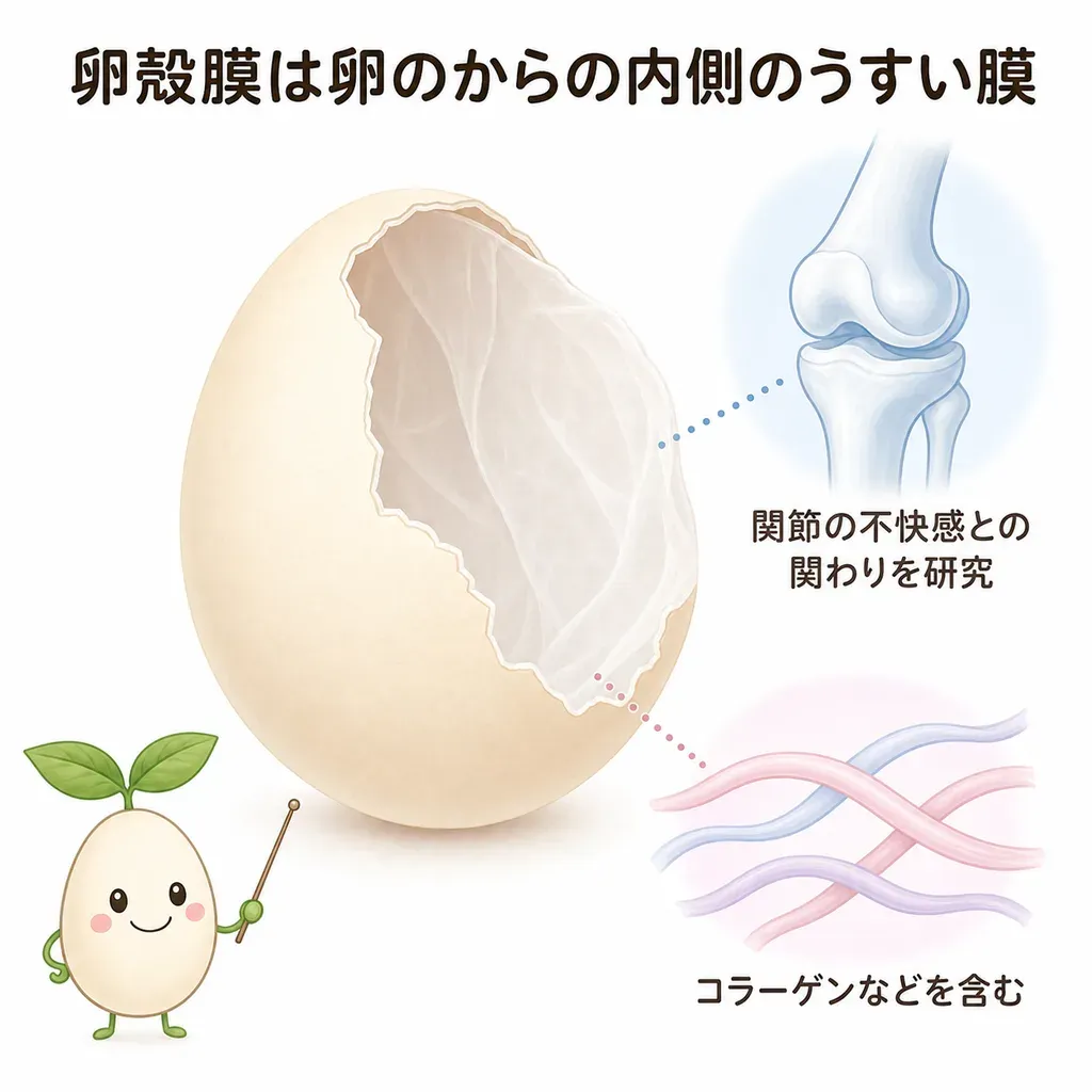 卵殻膜が体の中でどんなはたらきに関わるかをやさしく示した図