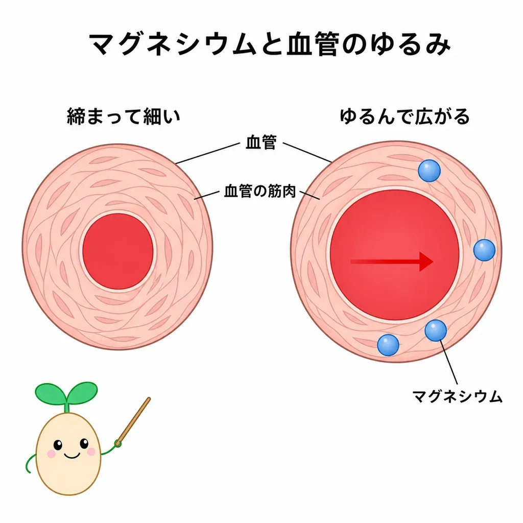 マグネシウムが血管のまわりの筋肉がゆるむのを助けるイメージ