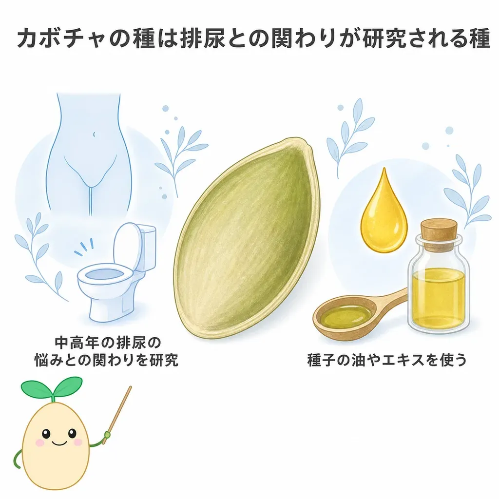 ペポカボチャ種子(パンプキンシード)が体の中でどんなはたらきに関わるかをやさしく示した図