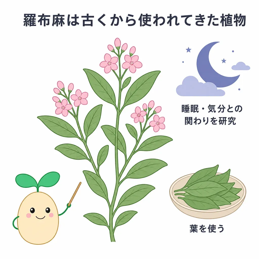 ラフマ(羅布麻)が体の中でどんなはたらきに関わるかをやさしく示した図