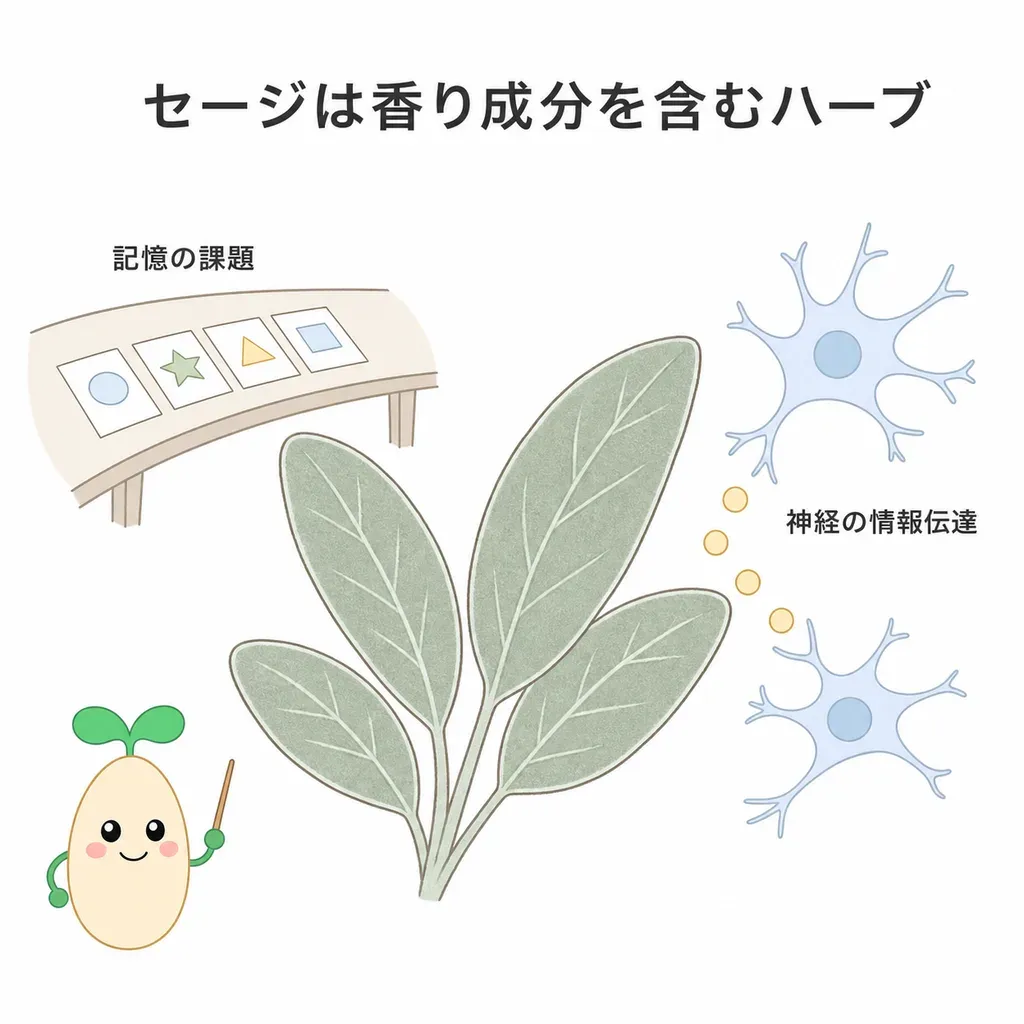 セージ(サルビア)が体の中でどんなはたらきに関わるかをやさしく示した図