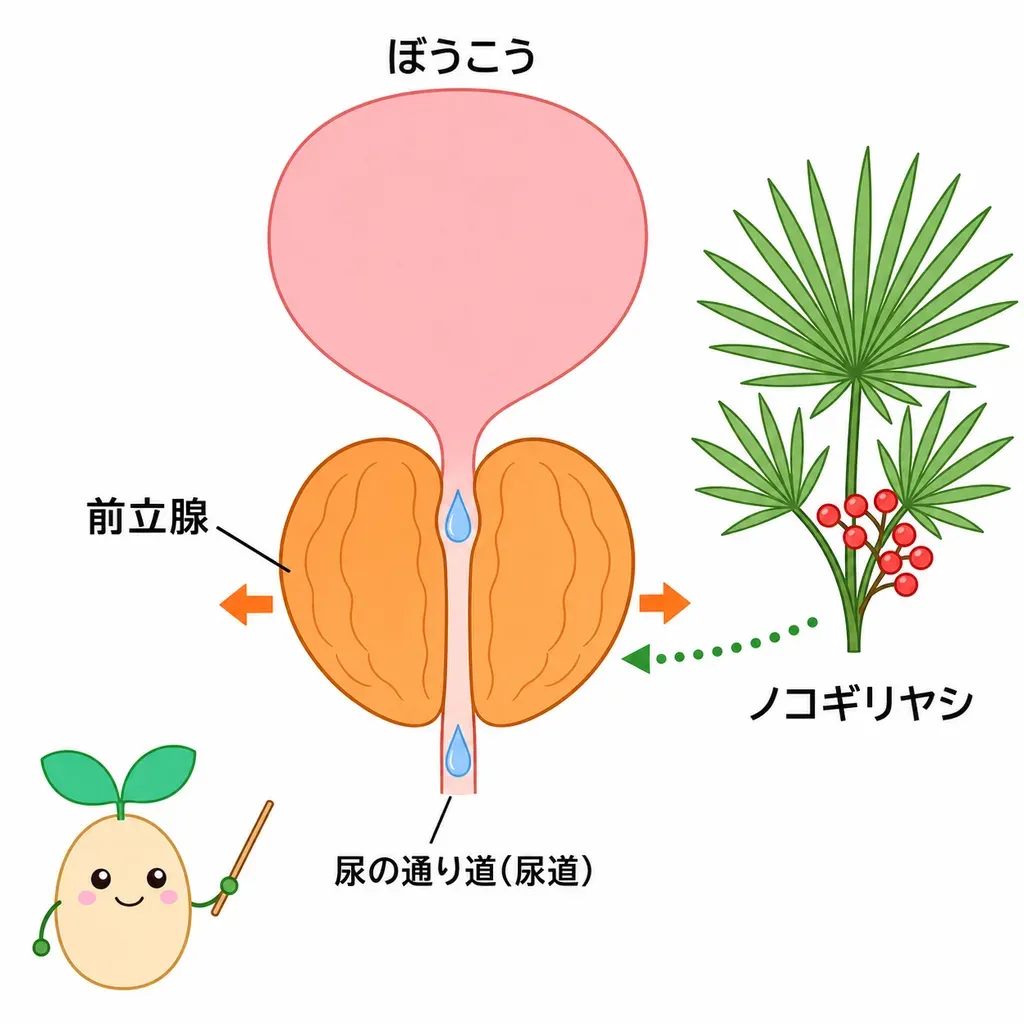 ノコギリヤシが中高年男性のトイレの悩み・前立腺の健康と関連するイメージ