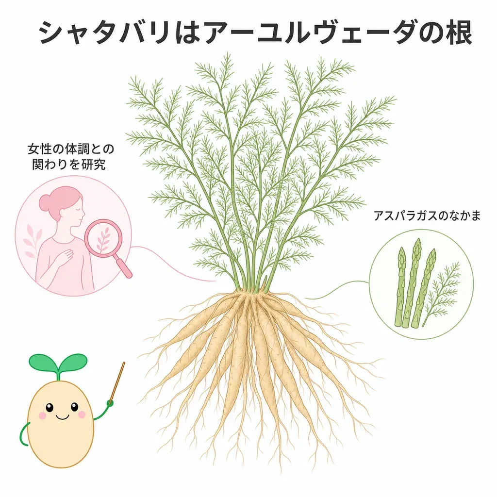 シャタバリが体の中でどんなはたらきに関わるかをやさしく示した図