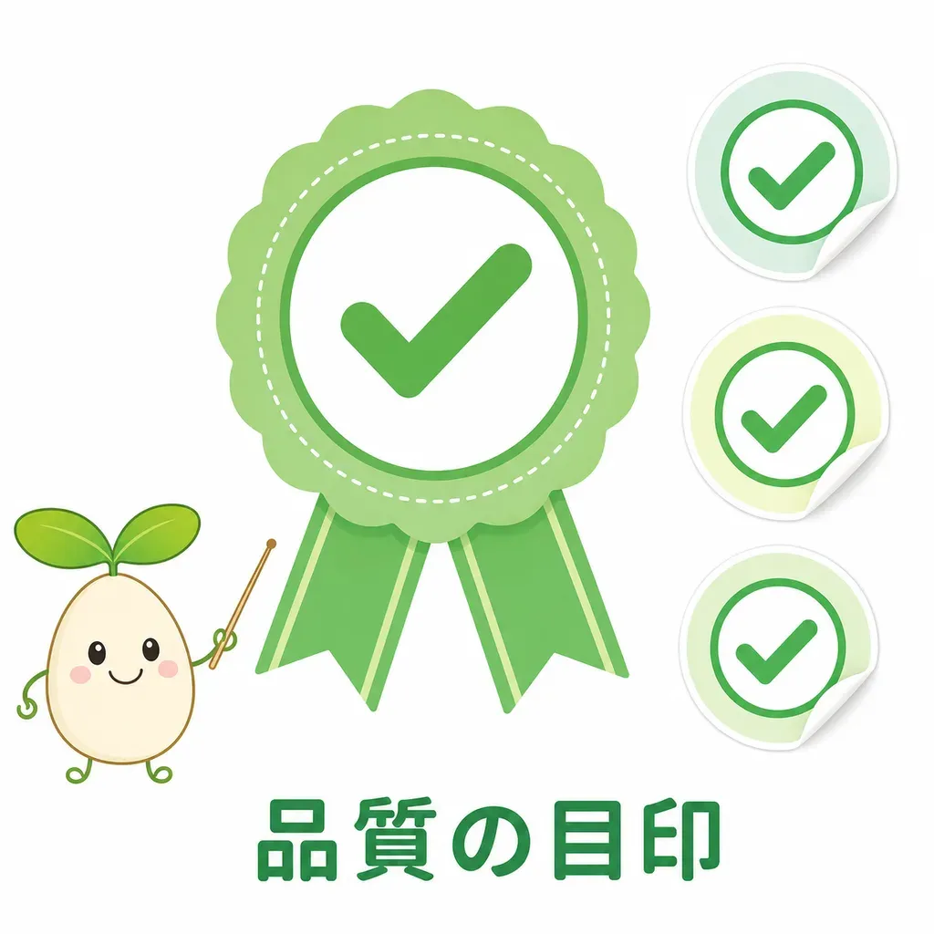 パッケージにこうしたマークがあれば、第三者が品質をチェックした証し。選ぶときの目印になります。